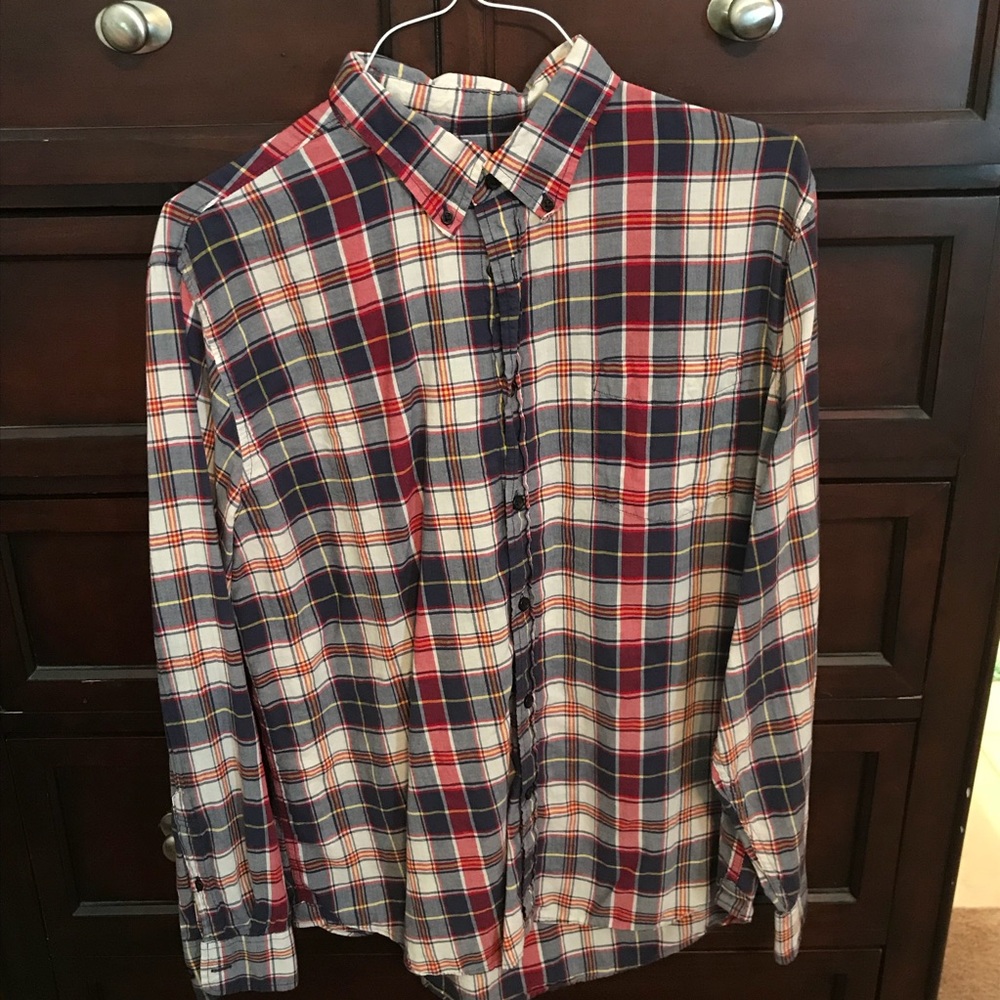 Lands End dress shirt, black and red
